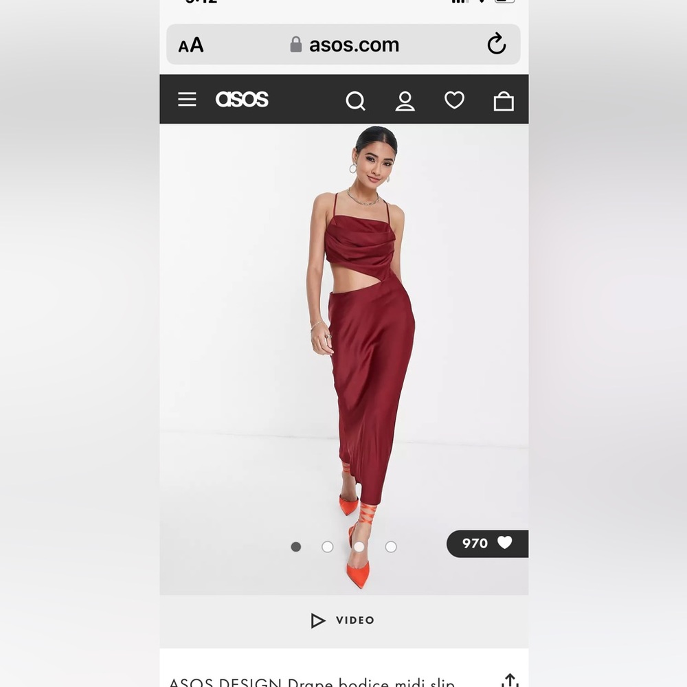 ASOS DESIGN Drape bodice midi slip dress with side cut out detail in satin